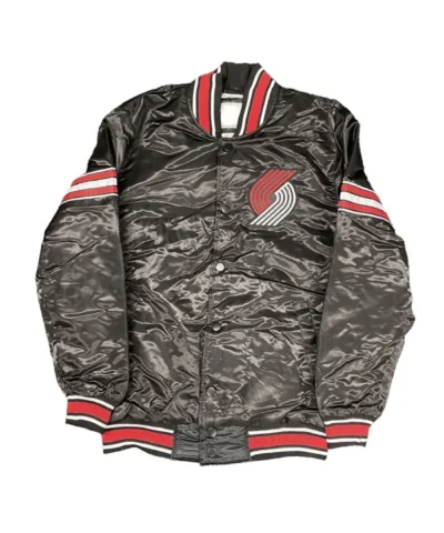 The Pick & Roll Portland Trailblazers Full-Snap Black Satin Jacket