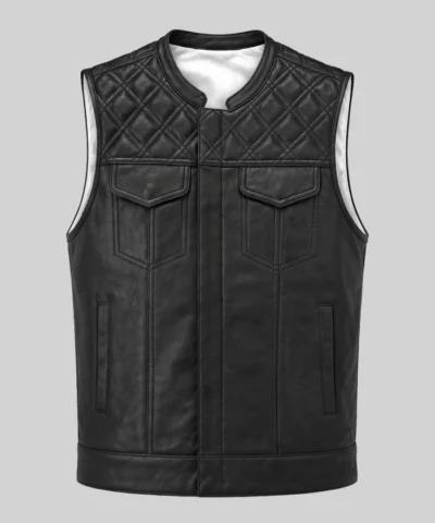 Black Ranger Club Style Leather Biker Vest Mens