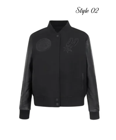 San Antonio Spurs Triple Varsity WoolLeather Black Jacket