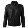 Black Slim Fit Men Quilted Biker Leather Jacket Front View