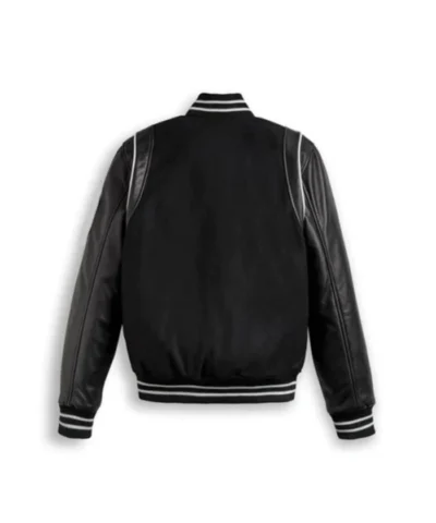 Black Varsity Bomber Leather Stripes Jacket