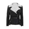 Carrie Women’s Black Shearling Belted Leather Jacket