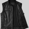 Black Zipper Pockets Leather Biker Vest For Men