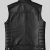 Black Zipper Pockets Leather Biker Vest Men