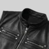 Black Zipper Pockets Leather Biker Vest Mens