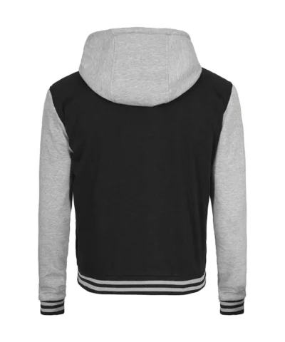 Men's Black and Grey Varsity Hooded Jacket