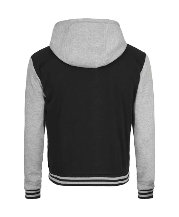Men's Black and Grey Varsity Hooded Jacket