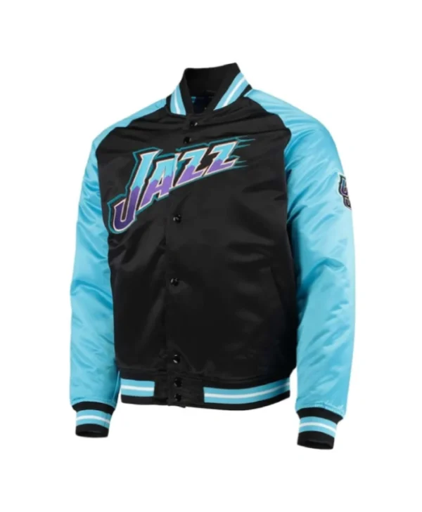 Shop Hardwood Classics Reload 3.0 Utah Jazz Full-Snap Satin BlackBlue Jacket