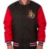 Front Hit Ottawa Senators Full-Snap Varsity Poly Twill Black and Red Jacket