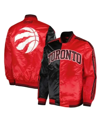 BlackRed Toronto Raptors Color Block Full-Snap Varsity Satin Jacket
