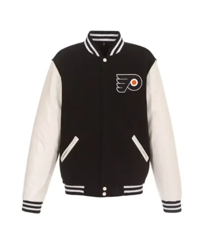 Philadelphia Flyers Varsity WoolLeather Full-Snap Black and White Jacket