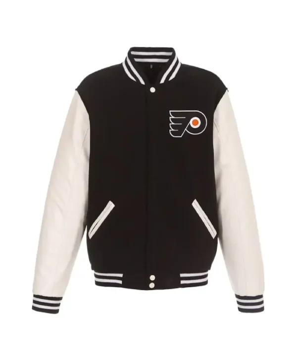 Philadelphia Flyers Varsity WoolLeather Full-Snap Black and White Jacket