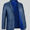 Blue Classic Leather Blazer For Men