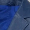 Blue Classic Leather Blazer For Men Collar