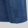 Blue Classic Leather Blazer For Men Cuffs