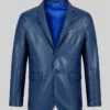 Blue Classic Leather Blazer For Mens