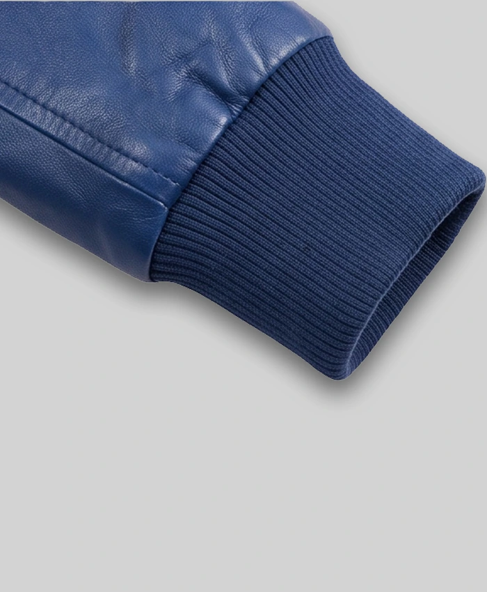 Blue Leather Bomber Jacket For Women