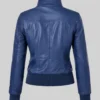 Blue Leather Bomber Jacket For Womens