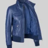 Blue Leather Bomber Jacket Women