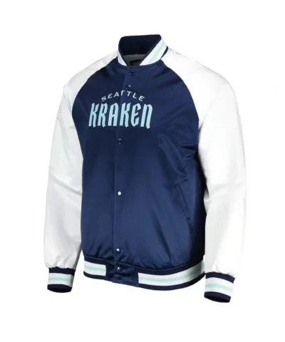 Primetime Seattle Kraken Full-Snap Satin Blue and White Jacket