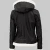 Bomber Leather Jacket Removable Hood Women