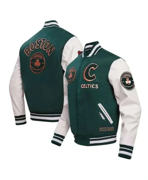 Boston Celtics 202324 City Edition Varsity WoolLeather Green Jacket
