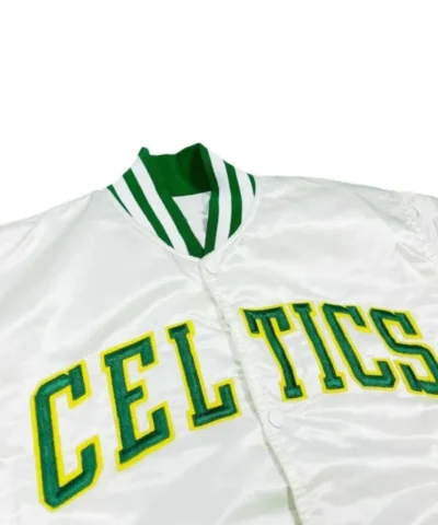 Boston Celtics 90s Bomber Full-Snap White Satin Jacket