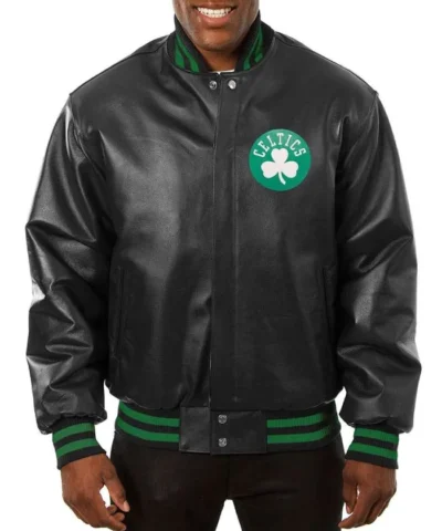 Shop Boston Celtics Full-Snap Leather Black Jacket