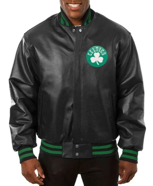 Shop Boston Celtics Full-Snap Leather Black Jacket