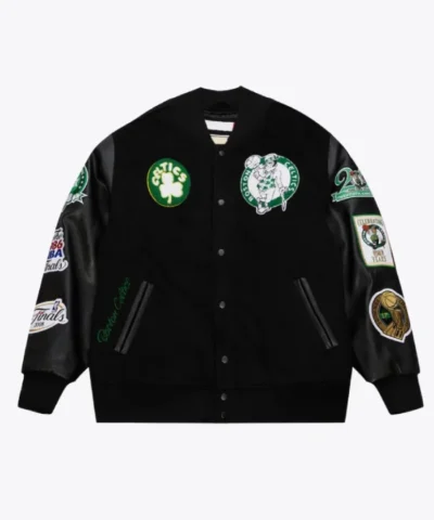 Shop Boston Celtics Black Out Varsity WoolLeather Black Jacket