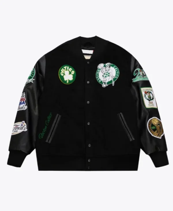 Shop Boston Celtics Black Out Varsity WoolLeather Black Jacket