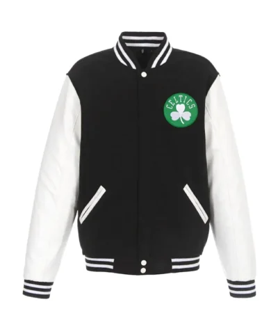 Boston Celtics Black and White WoolLeather Full-Zip Varsity Jacket