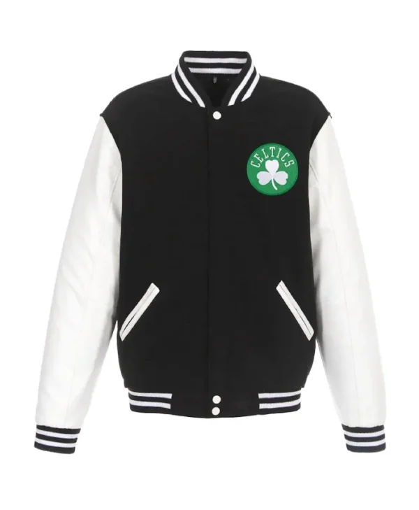 Boston Celtics Black and White WoolLeather Full-Zip Varsity Jacket