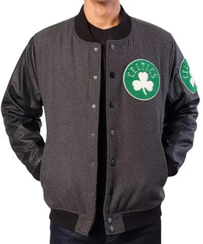Boston Celtics WoolLeather Charcoal and Black Varsity Jacket