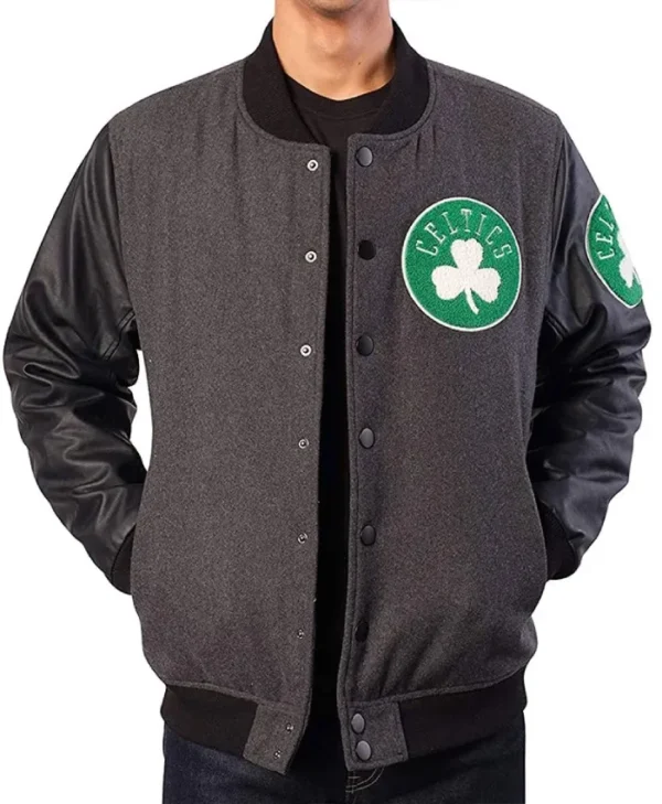 Boston Celtics WoolLeather Charcoal and Black Varsity Jacket