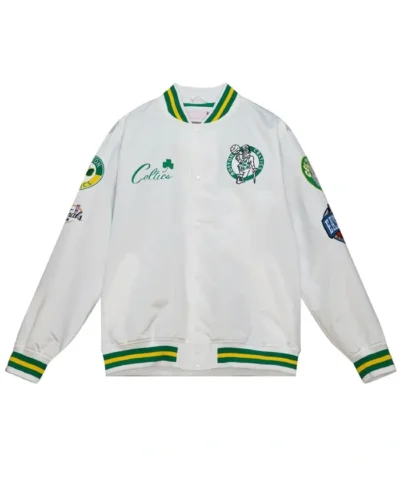 Boston Celtics City Collection White Satin Full-Varsity Jacket