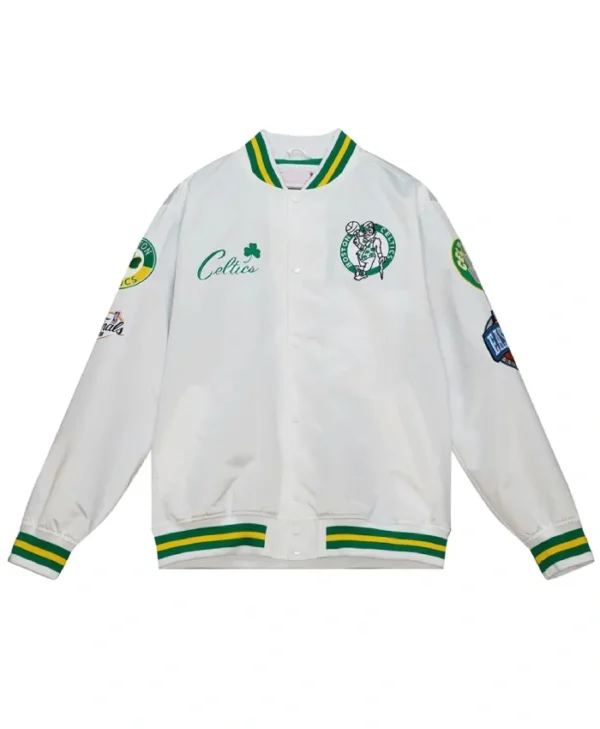 Boston Celtics City Collection White Satin Full-Varsity Jacket