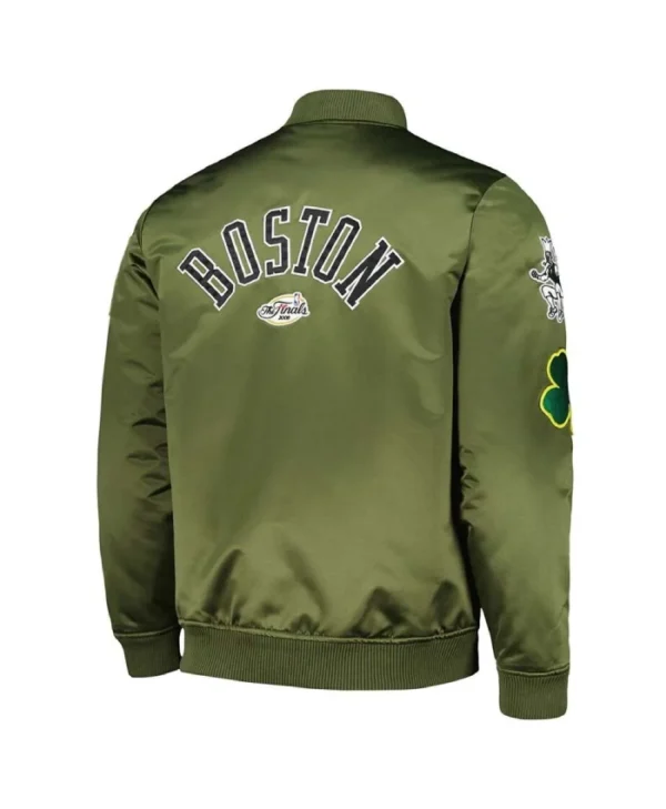 Boston Celtics Retro Olive Satin Bomber Jacket
