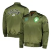 Boston Celtics Classics Retro Full-Zip Olive Satin Bomber Jacket