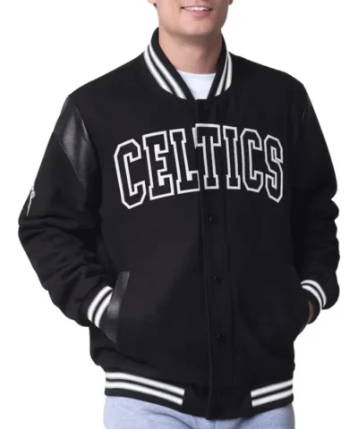 Boston Celtics Clutch Hitter Varsity Full-Snap Wool Black Jacket