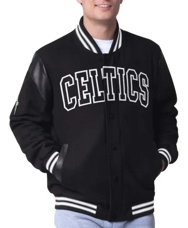 Boston Celtics Clutch Hitter Varsity Full-Snap Wool Black Jacket