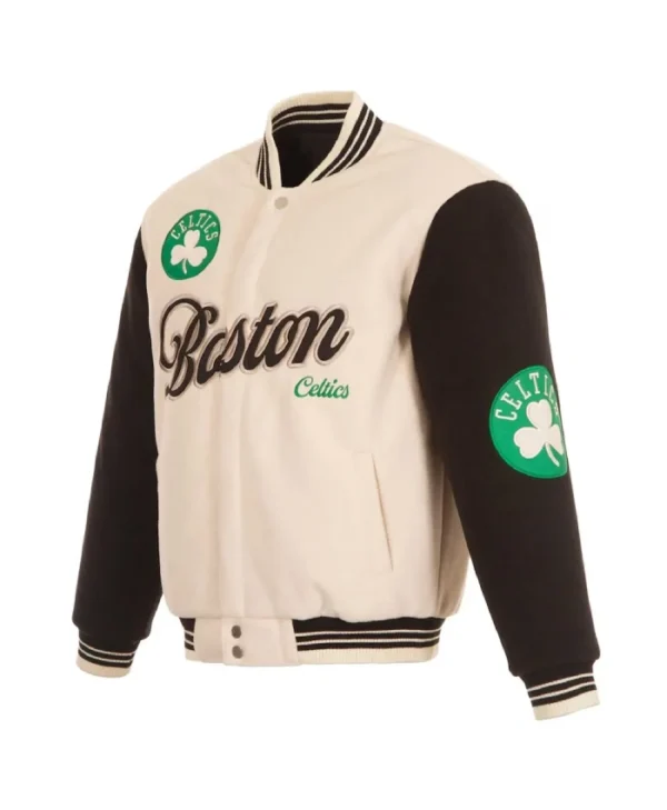 Boston Celtics Full-Snap Cream and Black Varsity Jacket