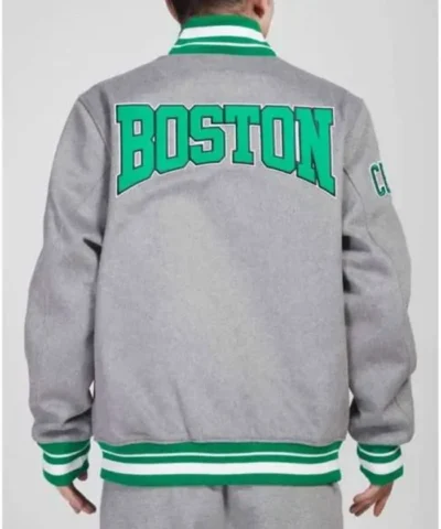 Boston Celtics Crest Emblem Heather Grey Varsity Jacket