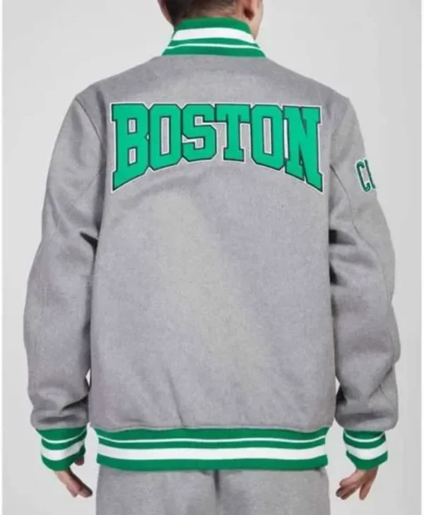 Boston Celtics Crest Emblem Heather Grey Varsity Jacket