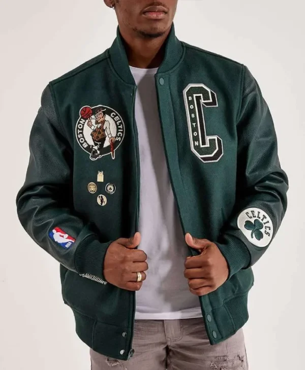 Boston Celtics WoolLeather Full-Zip Dark Green Jacket