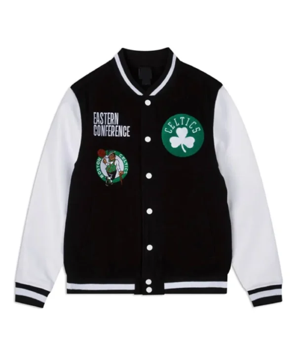 Boston Celtics Full-Snap Black & White WoolLeather Varsity Jacket