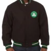 Boston Celtics Embroidered Black Full-Snap Wool Varsity Jacket