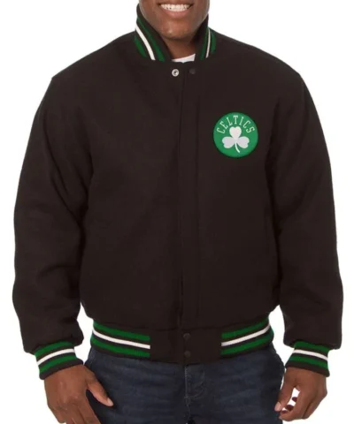 Boston Celtics Embroidered Black Full-Snap Wool Varsity Jacket