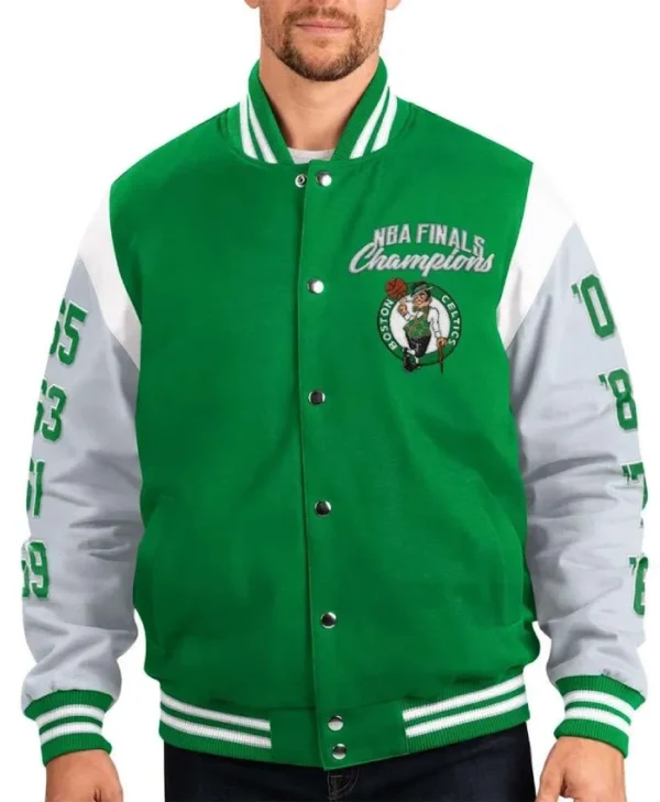 Boston Celtics Franchise WoolLeather Green and Gray Varsity Jacket