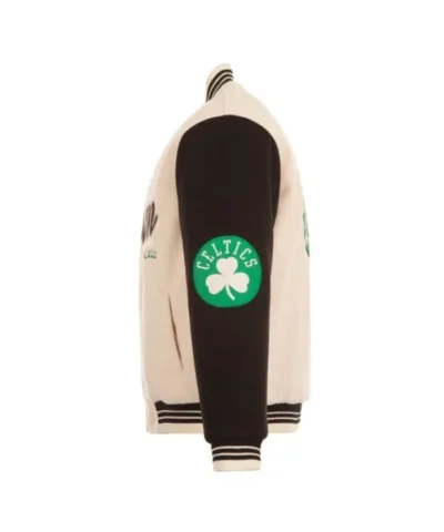 Boston Celtics Full-Snap Wool Cream & Black Varsity Jacket